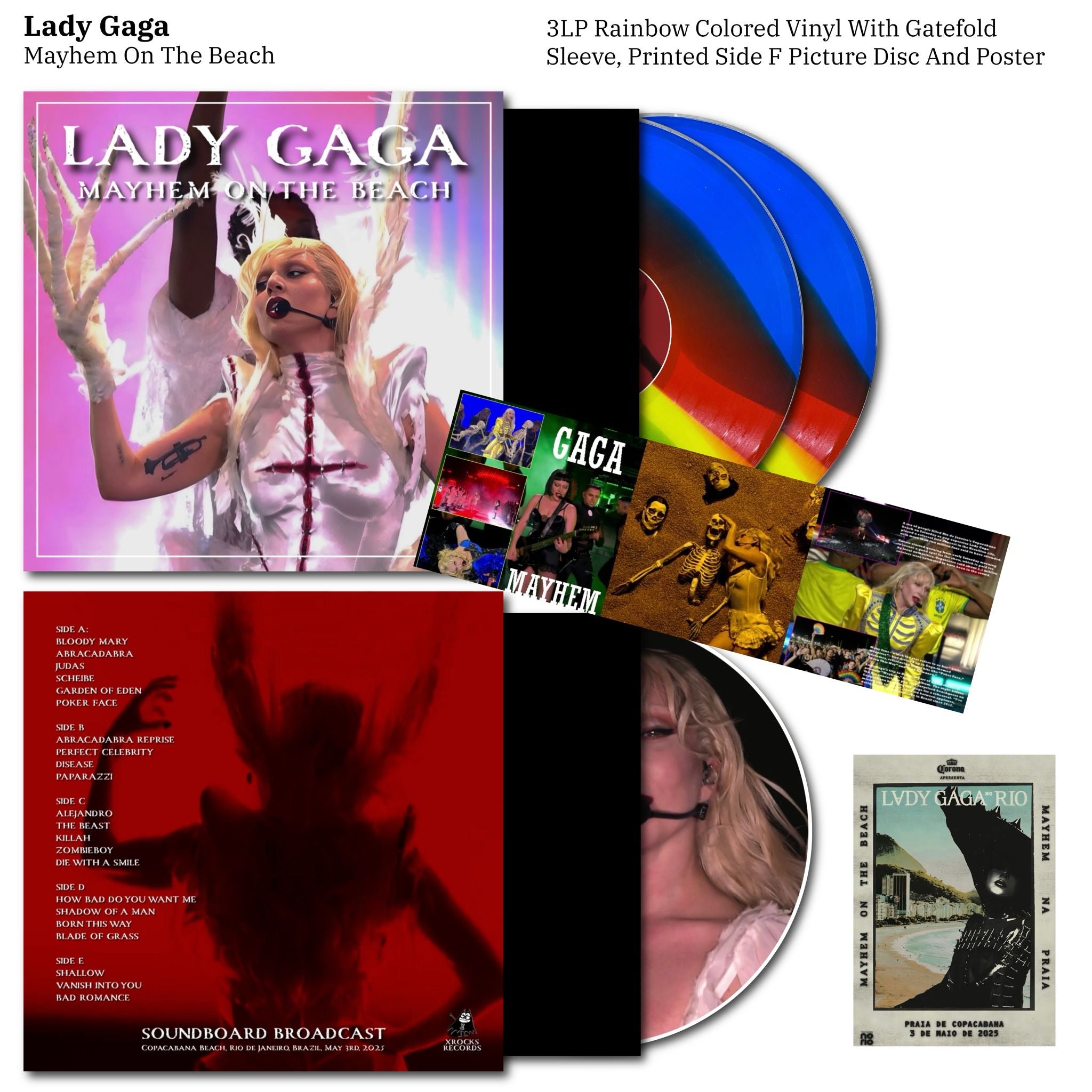 Lady Gaga - Mayhem On The Beach 3LP Rainbow Vinyl